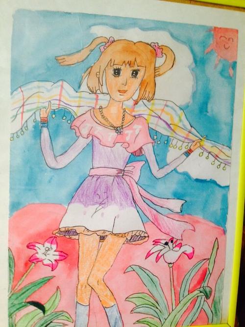 儿童画风中的女孩