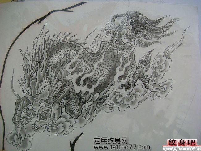 上古神兽麒麟纹身手稿