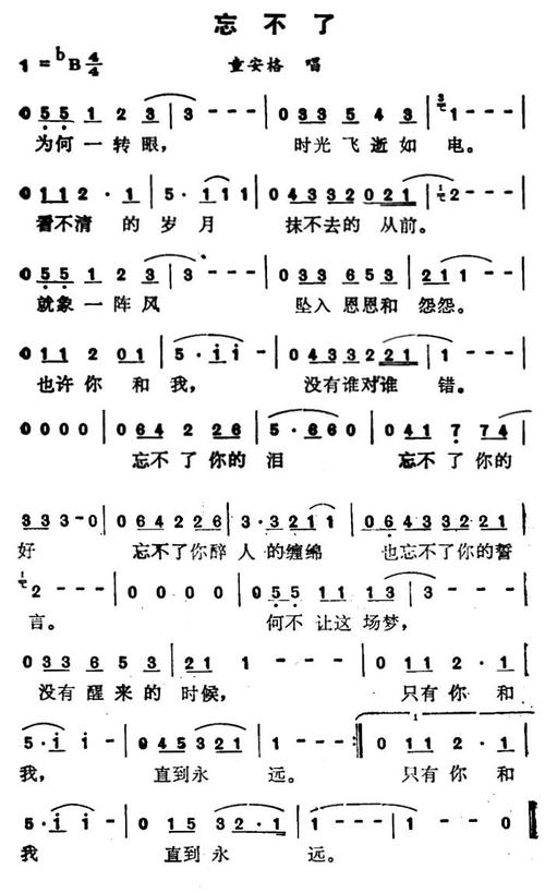 忘不了(童安格演唱版) 简谱