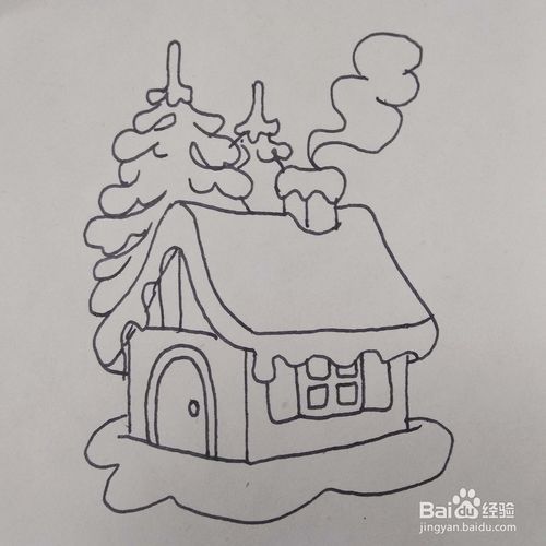 怎么画冬天下雪的小房子松鼠风景的简笔画?