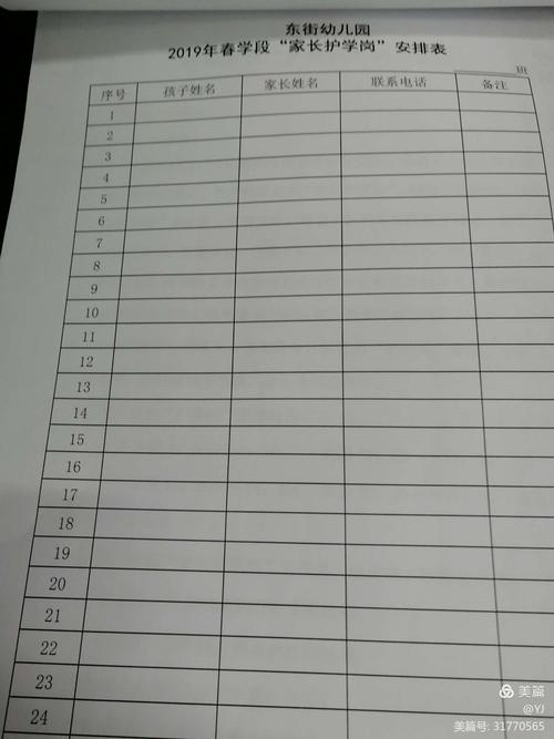 东街幼儿园家长护学岗安排记录表