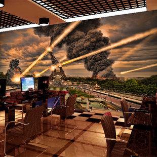 时尚战争3d立体壁纸游戏机室咖密室逃脱包厢背景墙装饰壁画墙纸