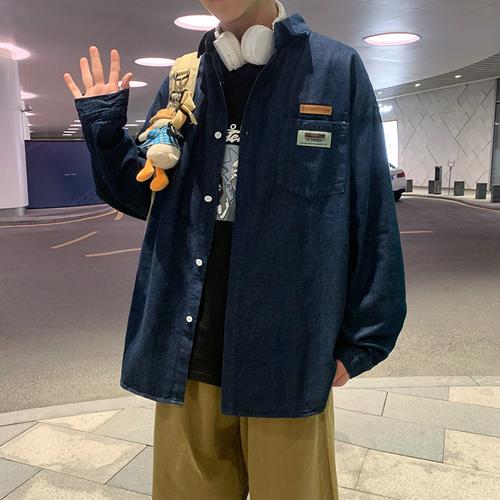 2021牛仔衬衫男韩版潮流痞帅宽松休闲外穿春秋季长袖衬衣外套港风