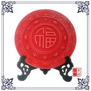 扬州漆器古韵热销10寸福字雕漆盘传统工艺品居家摆件古典装饰礼品