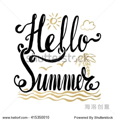 vintage hello summer isolated text,season holiday card,tropical