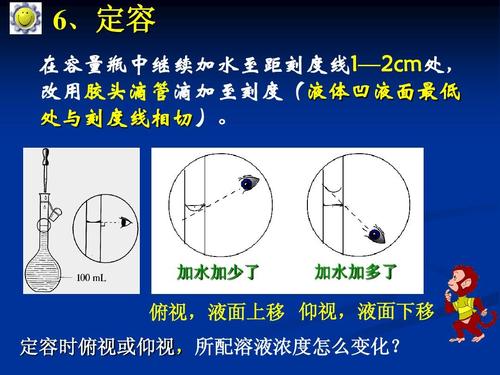改用胶头滴管滴加至刻度(液体凹液面最低 处与刻度线相切)