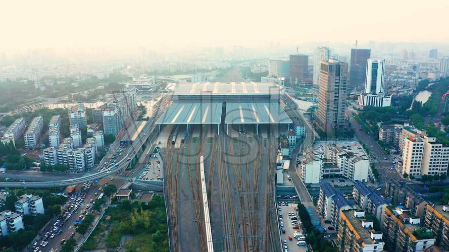 宁波城市火车站实景航拍4k素材