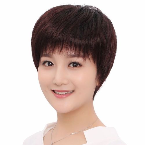 45到50岁女人发型新款,45到50岁女人发型圆脸 [假发套女全头逼真整顶头套妈妈中老年假发女短发透气真头发50岁6