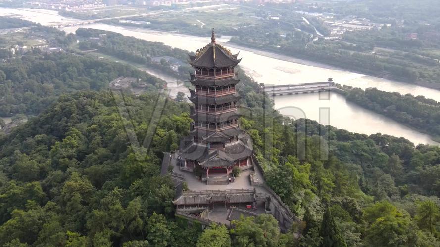 都江堰玉垒阁玉垒山俯瞰都江堰全城_3840x2160_高清视频素材下载(编号