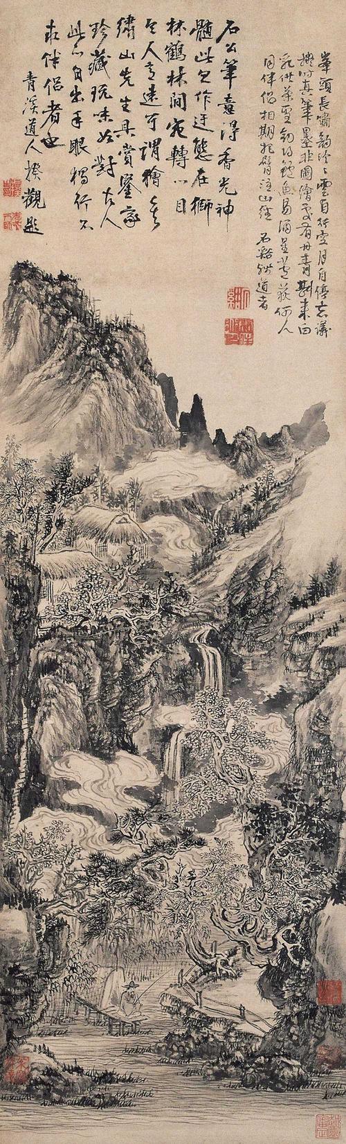 石溪溪山垂钓图立轴