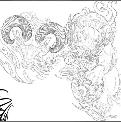 纹身手稿 纹身图案 精品纹身素材 唐狮纹身 神兽纹身