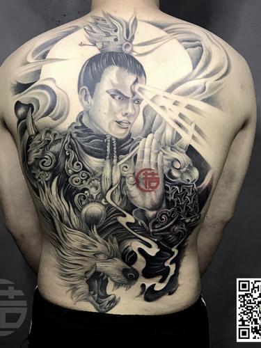 二郎神满背_纹身图案手稿图片_钟潮的纹身作品集