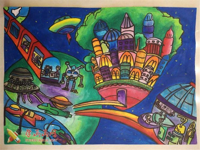 三等奖小学生科幻画赏析《火星度假村》