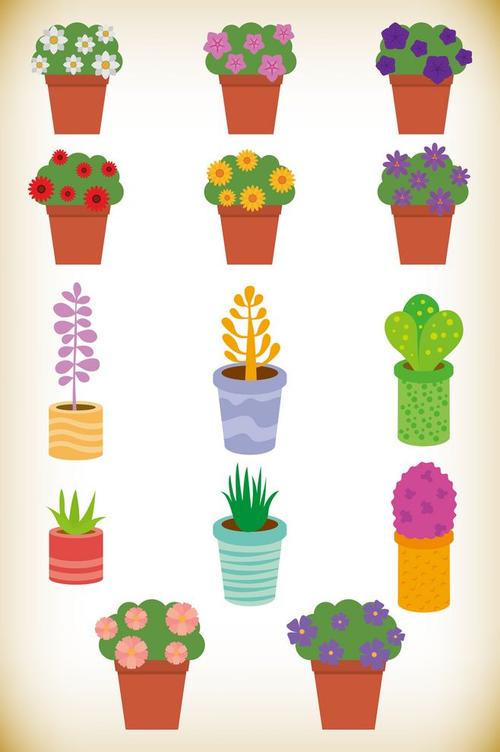 卡通手绘盆栽植物花盆