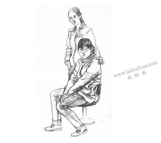 步骤五:将后面的站姿人物画完,最后从画面的整体效果出发,对个别局部