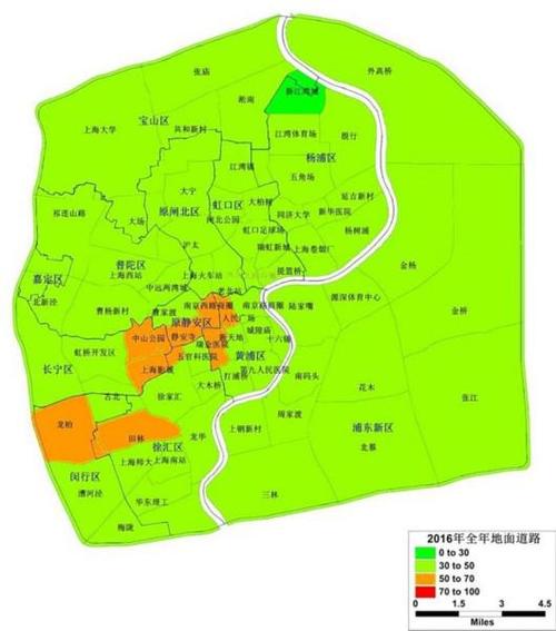 拥堵区域缩减为8个,同比减少4个(五官科医院,新天地,徐家汇,闸北公园)
