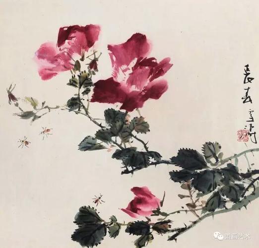 最美月季花国画和图片