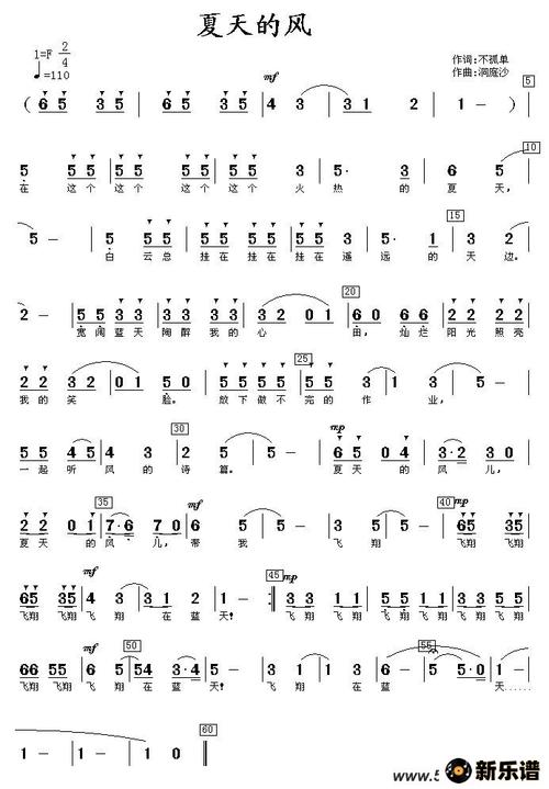 歌曲夏天的风的简谱歌谱下载