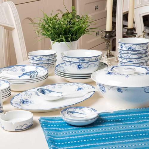 餐具醴陵瓷器骨瓷46头家用碗碟套装餐具瓷器套装