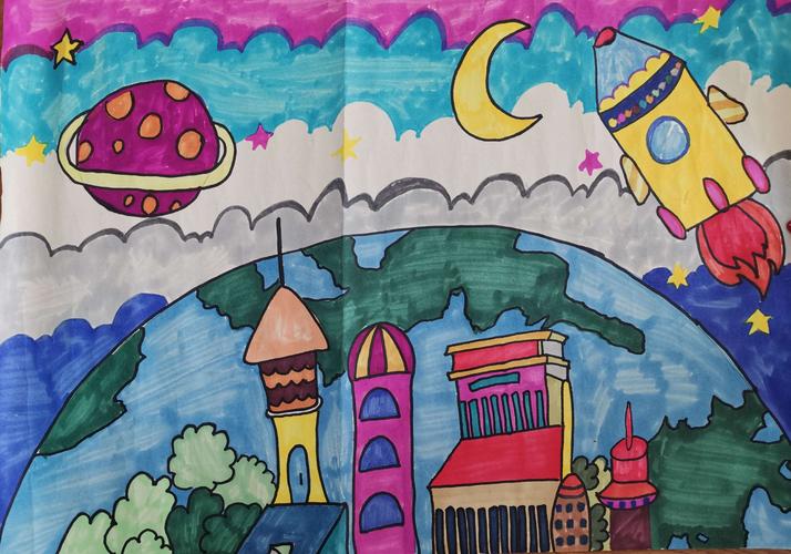 西村学校参加笫35届青海省青少年科技创新大赛少年儿童科幻画部分学生