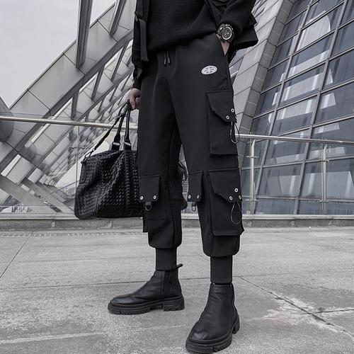 配马丁靴的裤子高街ins潮流机能风工装裤男束脚宽松痞帅伞兵