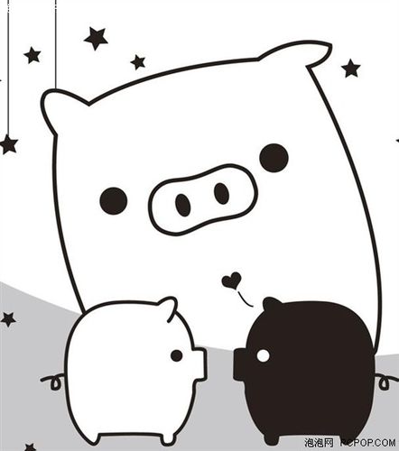 黑白猪剪纸图片