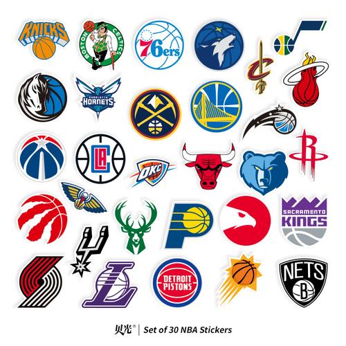 贴纸30张nba篮球队标贴个性行李箱笔记本电脑滑板机车
