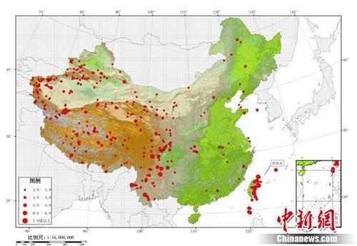 2014年中国3级以上地震分布图