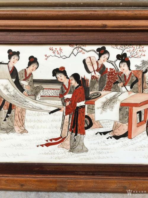 《王琦》作品楠木镶瓷板画墨彩八美图