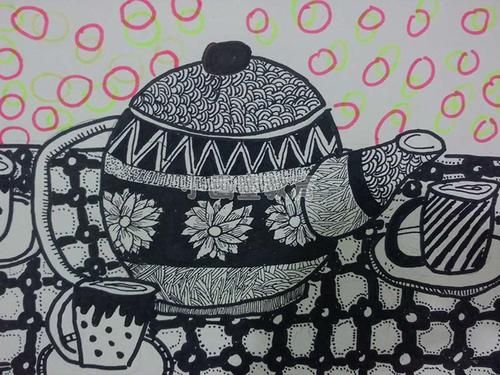 线描《茶具》_小画童美术培训品牌官网 — 专注4-12岁儿童美术培训