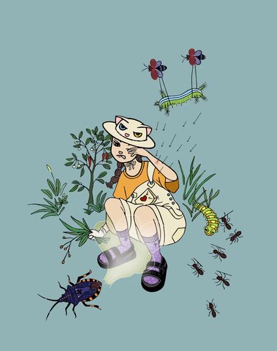 画了自己在拔草的小插画