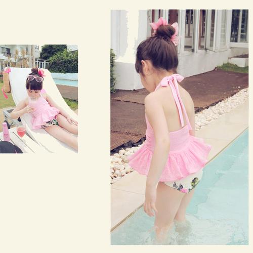 儿童泳衣女孩分体女童公主裙式游泳衣温泉宝宝比基尼蕾丝度假泳装