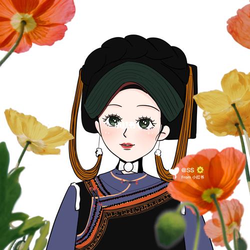 可爱的彝族小姑娘手绘头像_手绘_头像_樱花季_暖春樱花季_素材_头像