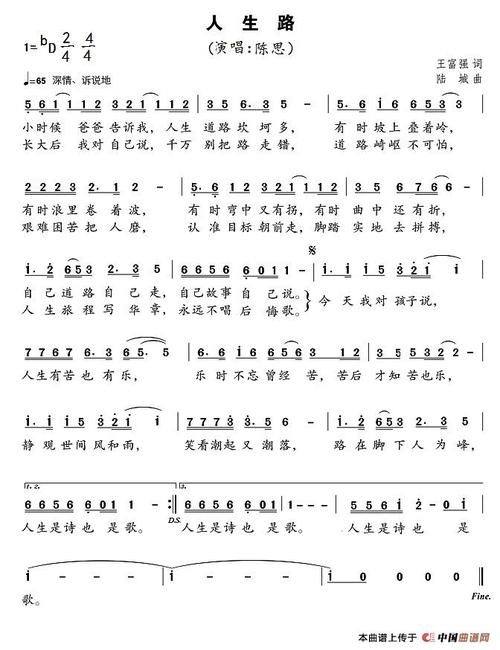 曲谱名人生路王富强词陆城曲总谱