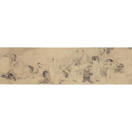 名画复制品李公麟十六应真工笔画人物画白描国画画