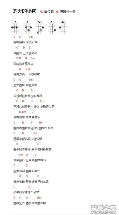 版本一 周传雄《冬天的秘密》尤克里里弹唱谱