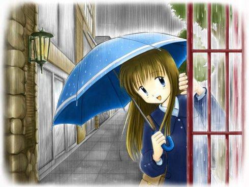 雨中淋雨伤感动漫图片