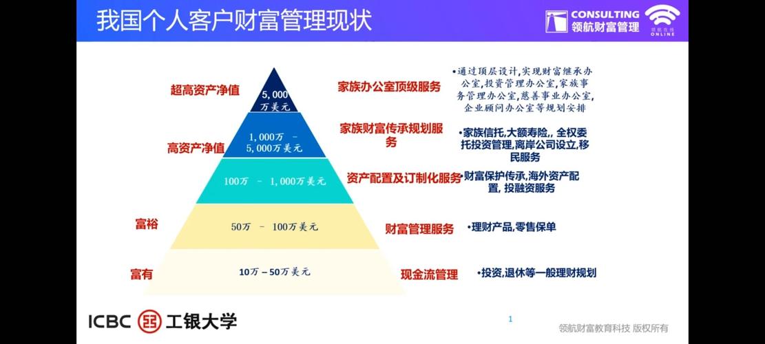 讲师通过一张金字塔图讲述了我国个人客户财富管理现状.