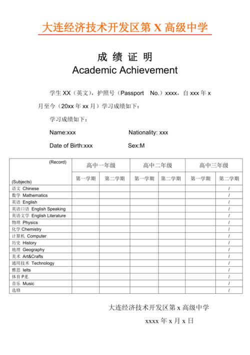 成绩证明模板