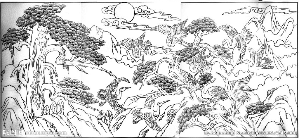 白描松鹤图图片