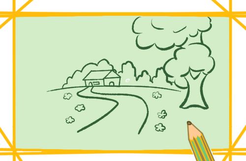 美丽的田园景色简笔画图片教程