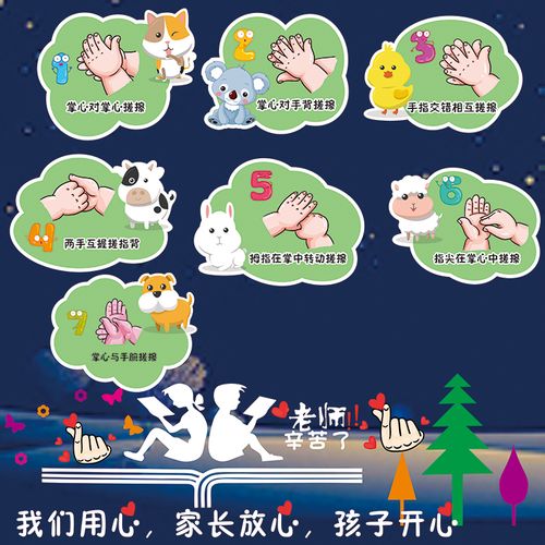 七步洗手法步骤图幼儿园墙面装饰早教厕所卫生间墙贴环境布置贴纸