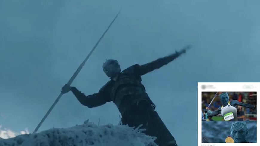 在第六季第六集里面,夜王秀了一把自己的标枪技能,2投1中,50%的命中