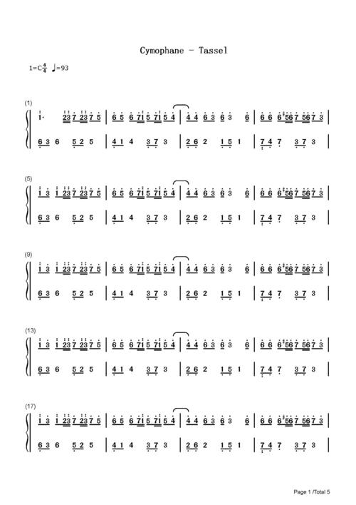 tassel_cymophane_c调 _流行钢琴双手简谱_钢琴谱|||.
