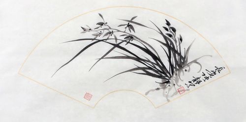 花鸟写意书房装饰二尺扇面纸手绘横幅原稿兰花精品特价 水墨画 国画