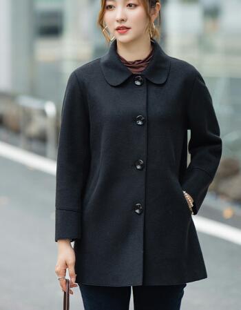长款秋冬女士御寒保暖外穿韩系赫本风女式气质冬装呢子外套乐卉黑色l