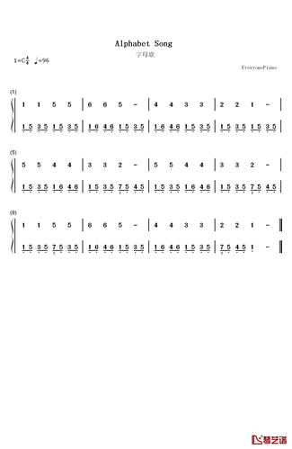 字母歌钢琴简谱-数字双手-louis le maire