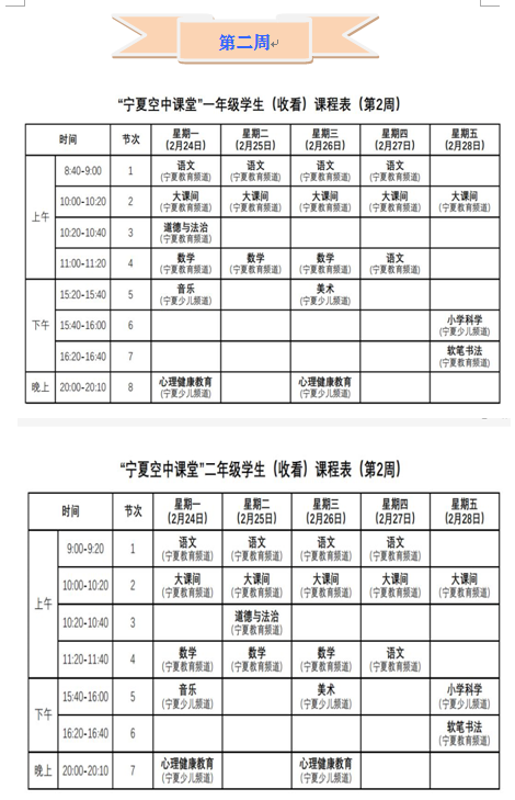 停课不停学,课程送到家 —— 宁夏空中课堂发布课程表