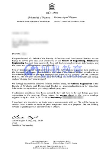 渥太华大学录取通知书offer