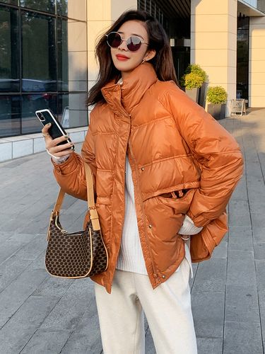 橘色羽绒服短款欧洲站2020新款欧货立领时尚韩版羽绒服